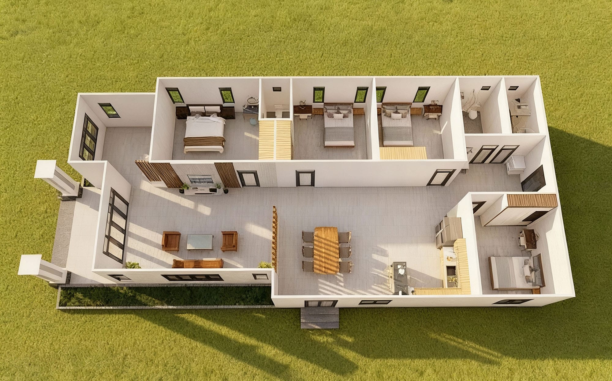 50+ Mẫu Thiết Kế Nhà Cấp 4 Ba Phòng Ngủ Đẹp 2025 – Hiện Đại, Tối Ưu Công Năng & Chi Phí 16 mat bang cong nang mau nha cap 4 4 phong ngu